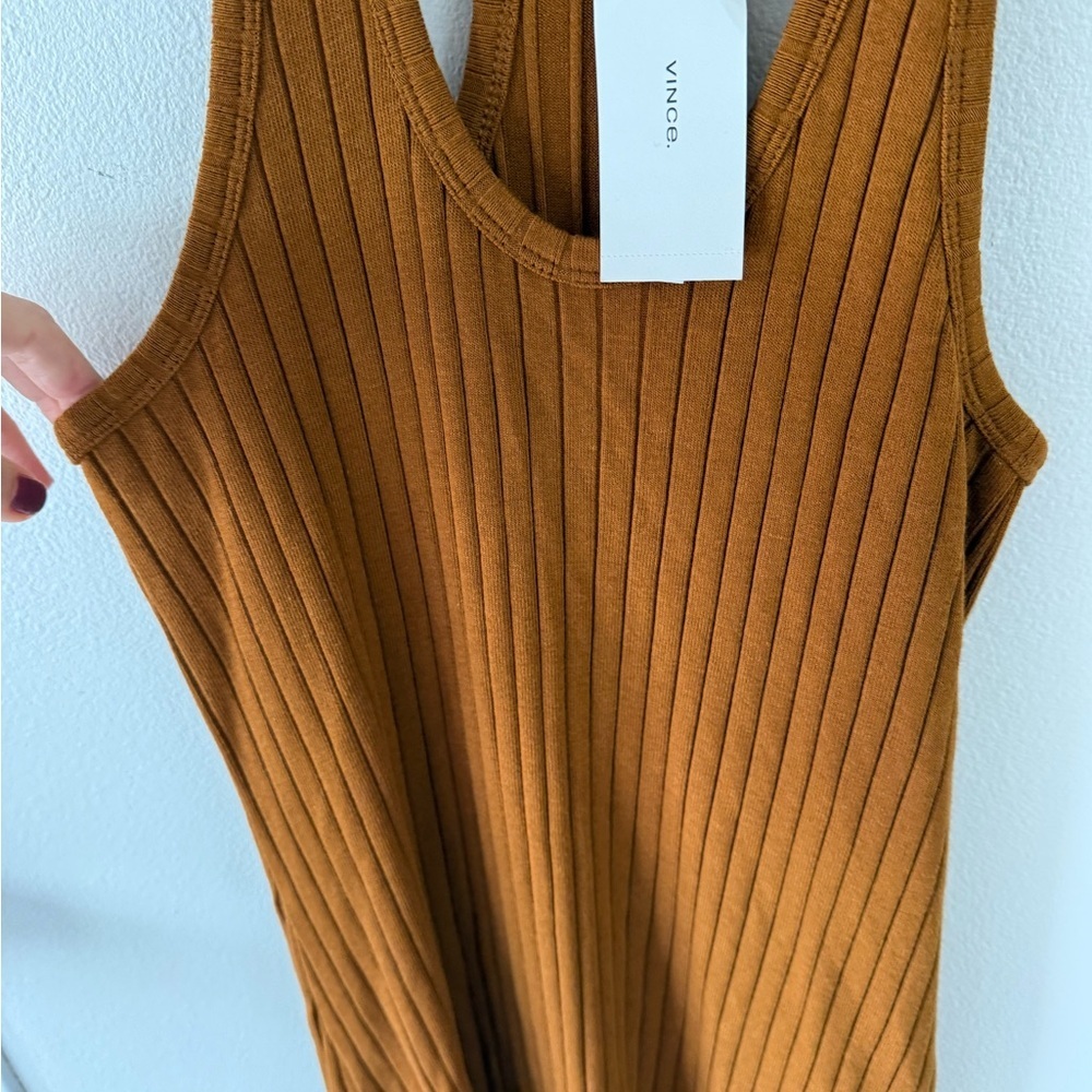Vince Terracotta Ribbed Razorback Tank Midi Dress - Picture 6 of 8